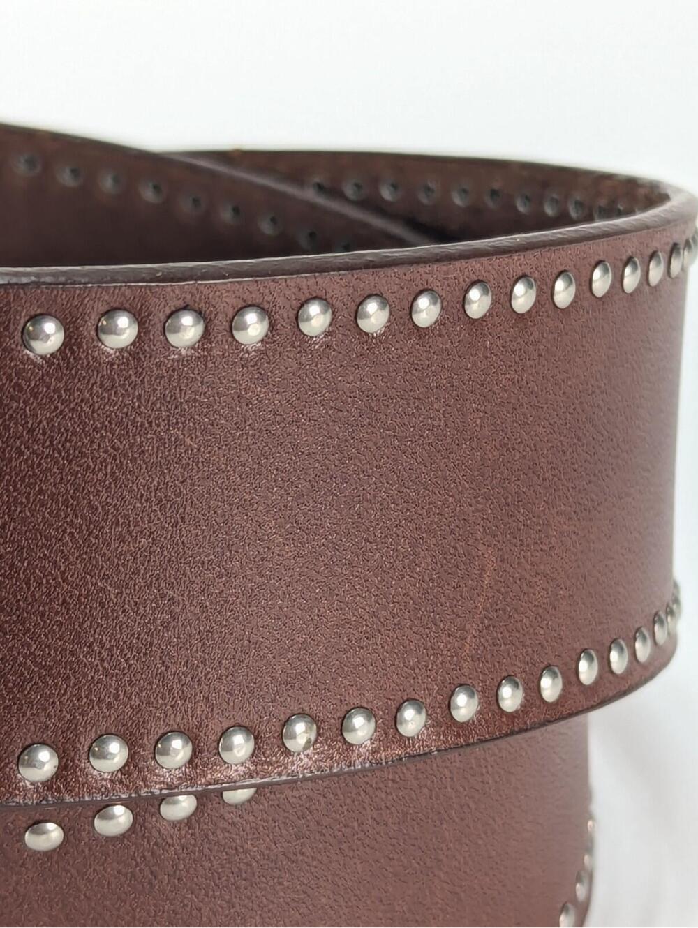 Women's Calvin Klein Jeans Leather Belt Medium 38" Brown Studded Matte Silver - Picture 3 of 11